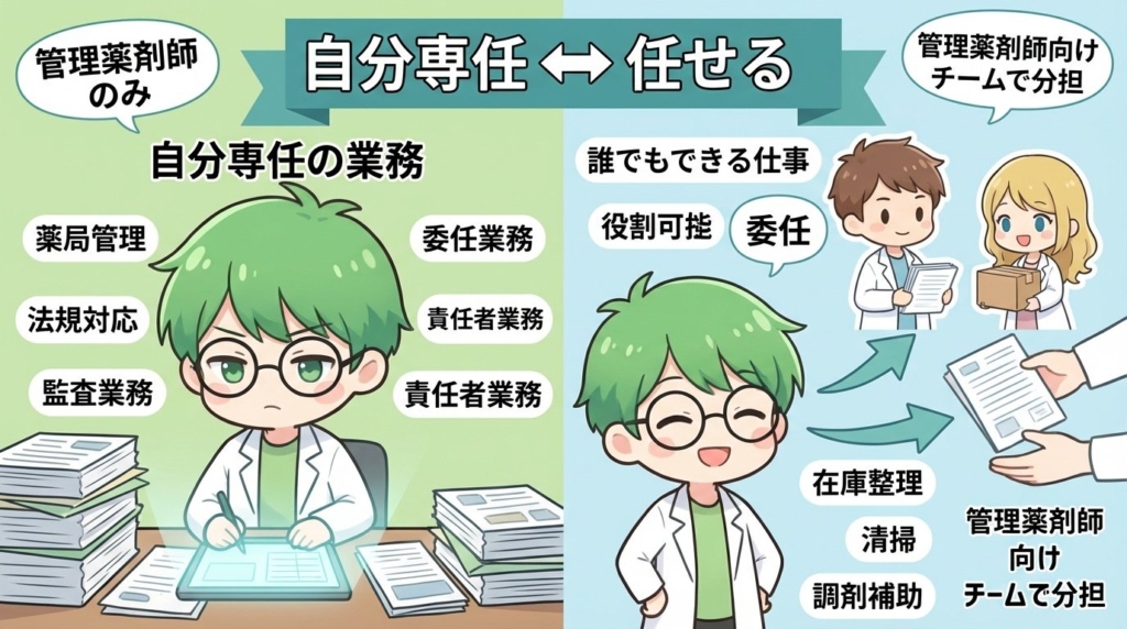 薬剤師　定時に帰れない　対策　任せる　写真