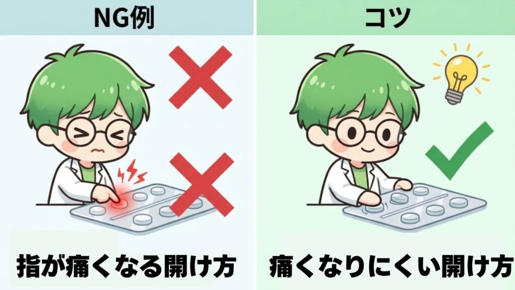 一人薬剤師 一包化 錠剤を開けるコツ 痛くない 写真