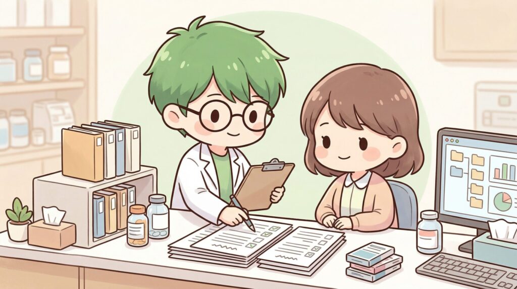 育休　男性薬剤師　引継ぎ　写真