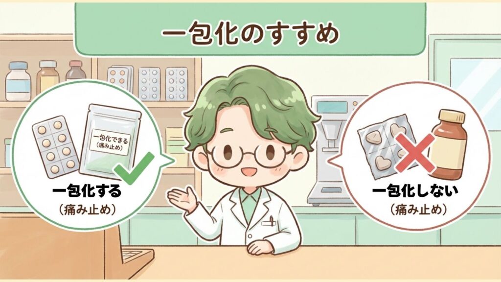 一人薬剤師 一包化 注意が必要 薬 痛み止め 写真