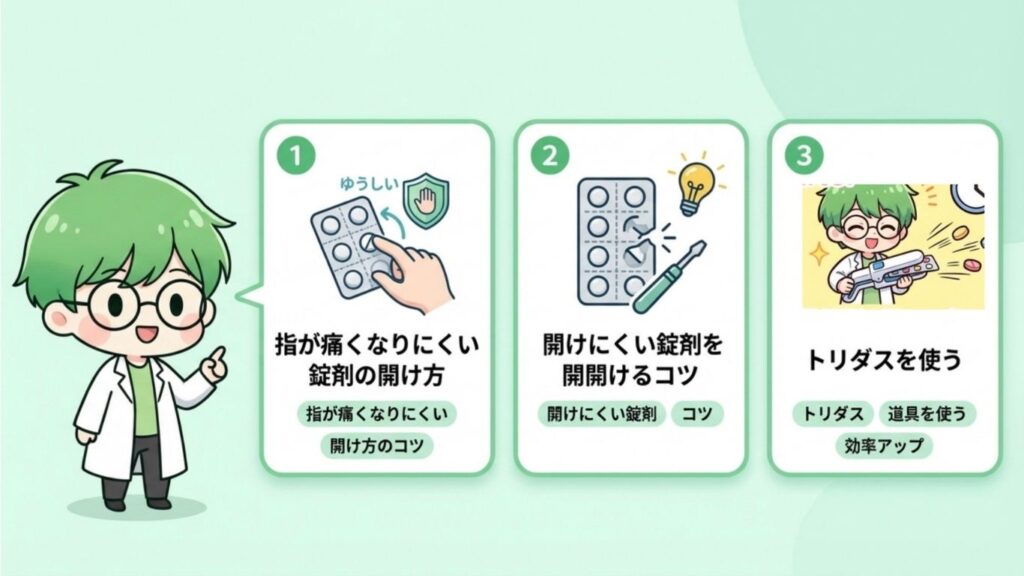 一人薬剤師 一包化 錠剤を開けるコツ まとめ 写真