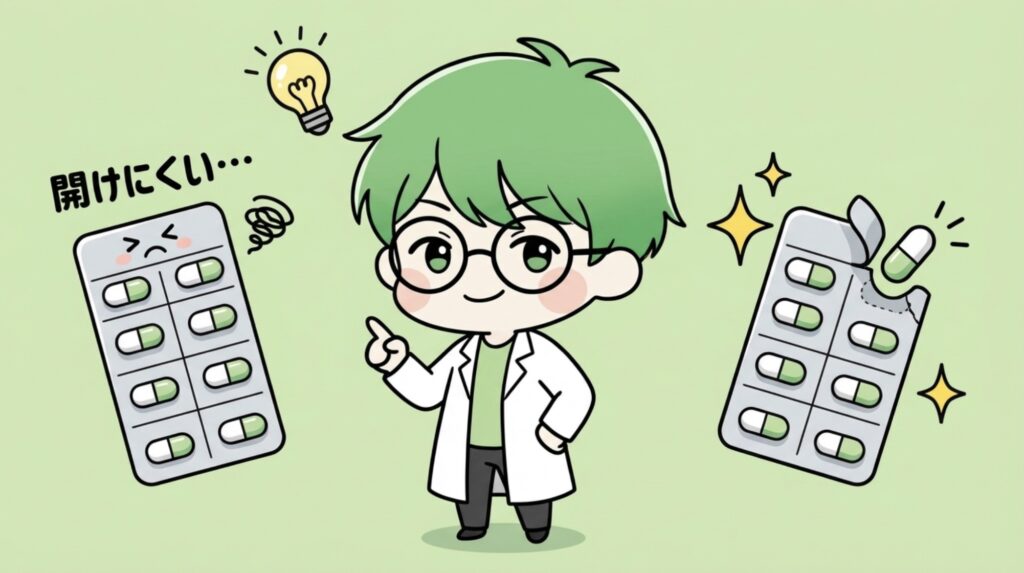 一人薬剤師 一包化 錠剤を開けるコツ 開けにくい 写真