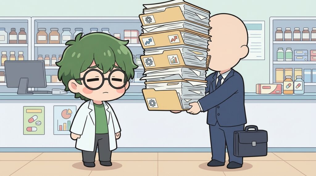薬剤師　やること多い　本部　報告　写真