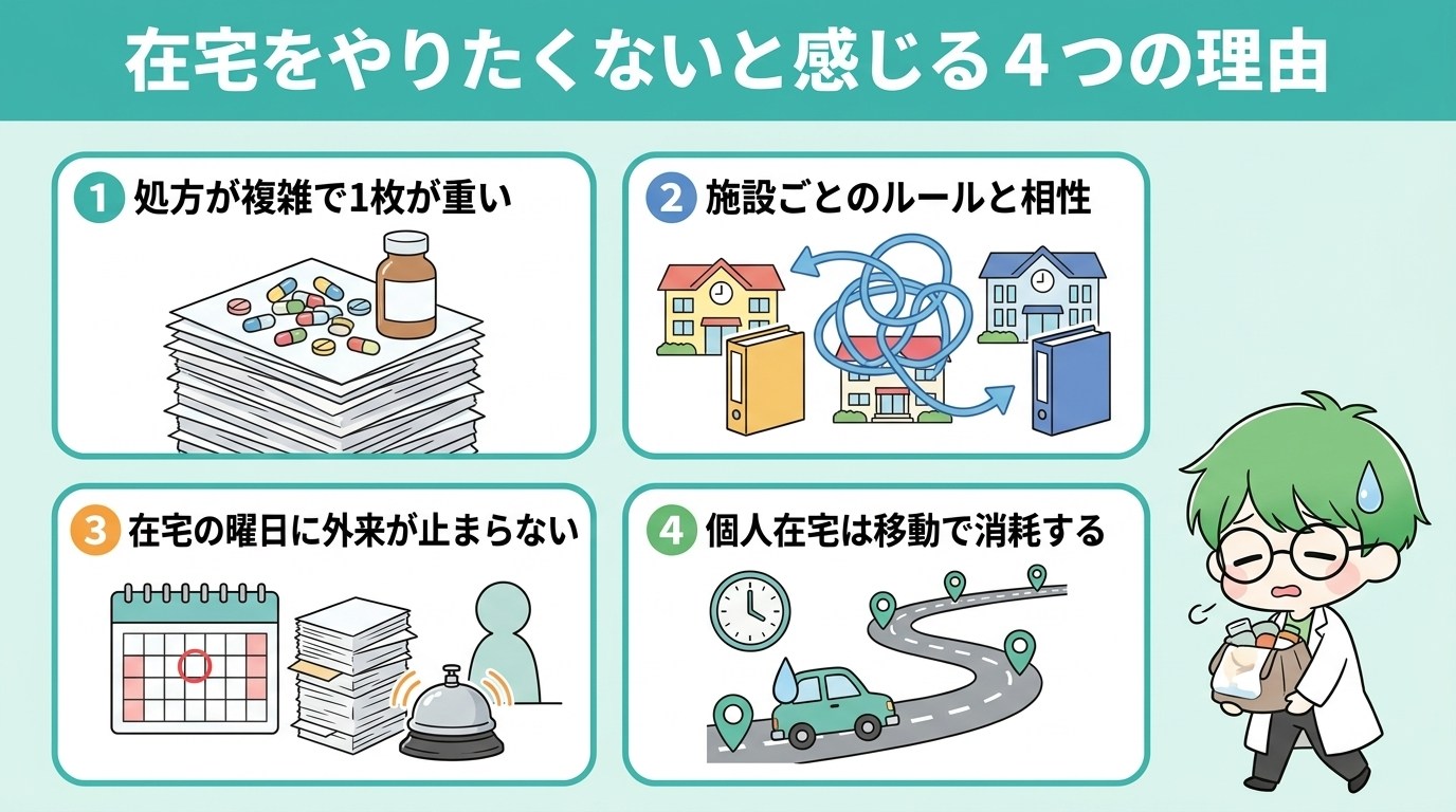 在宅をやりたくないと感じる4つの理由のインフォグラフィック
