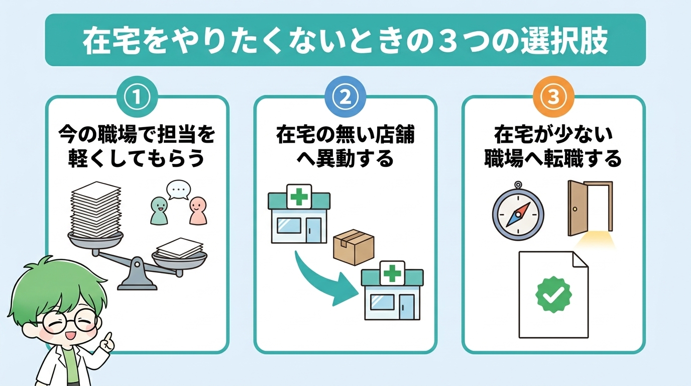 在宅をやりたくないときの3つの選択肢のインフォグラフィック