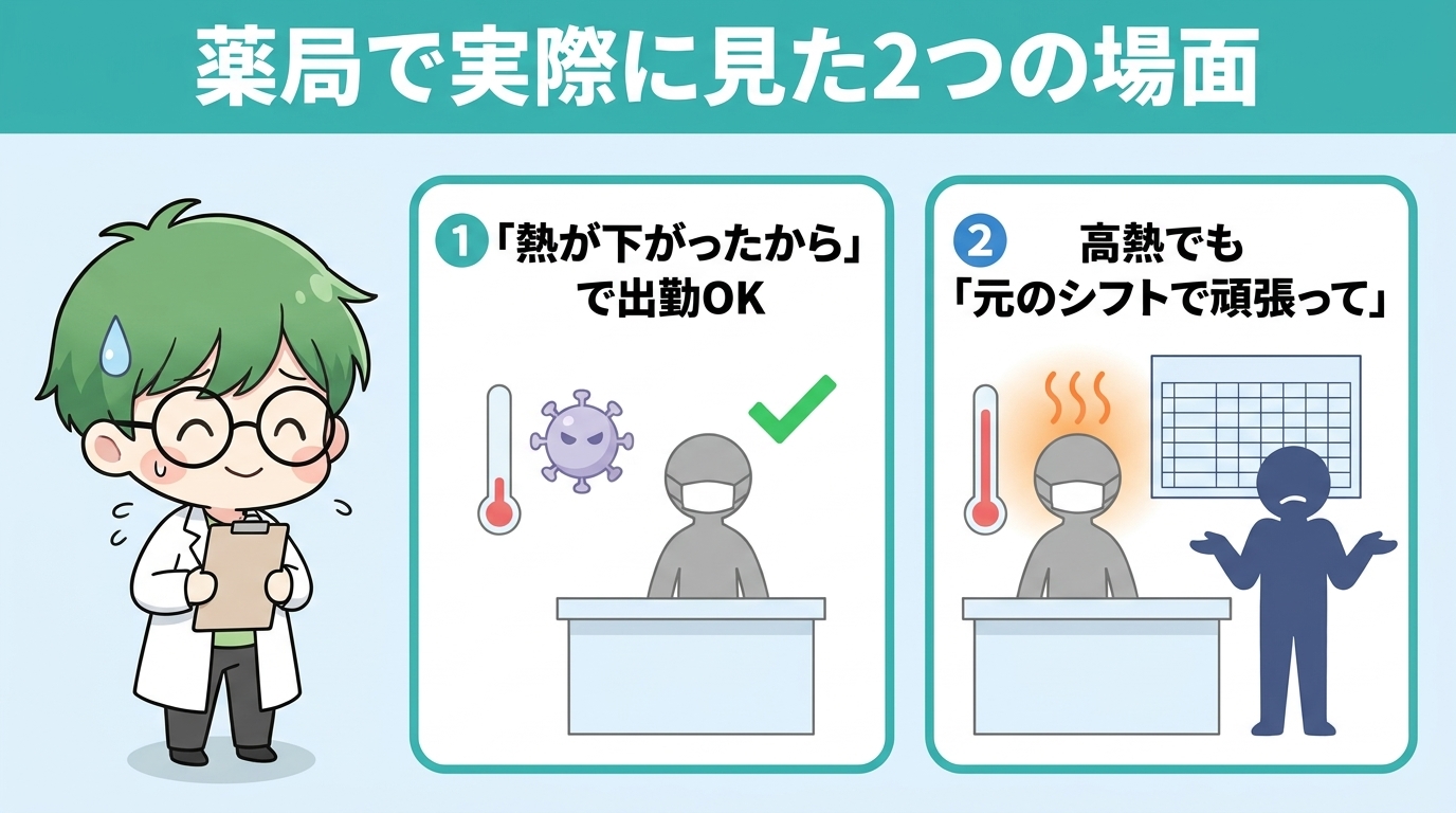 それでも出勤させられる…薬局で実際に見た2つの場面のインフォグラフィック